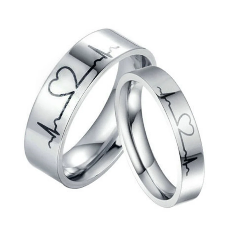 

1PC Hot Lover Hearbeat Silver Ring Titanium Stainless Steel ECG Couple Wedding His And Her Promise Men Women Rings