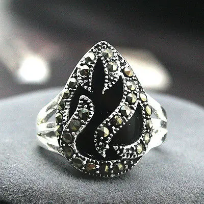 11*14mm NEW INLAY BLACK Natural JADE MARCASITE 925 STERLING SILVER RING SIZE 7/8/9/10 | Украшения и аксессуары