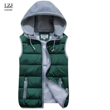 LZJ Women Cotton Wool Collar Hooded Down Vest Removable Hat Female Thicken Winter Warm Black Jacket Outerwear New plus size M1