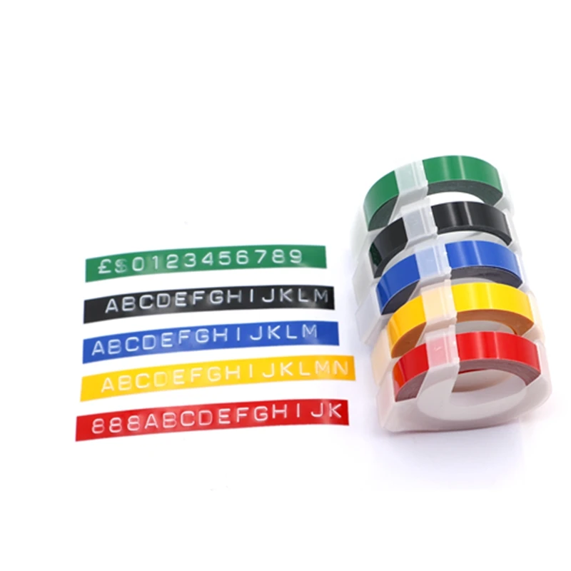5 шт. для Dymo 3D тисненая пластиковая лента 9 мм * 3 м белый на черном 520109 S0847730 тиснение