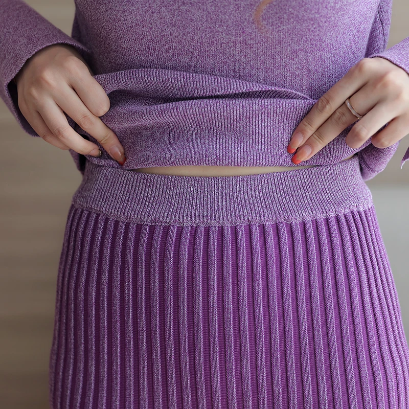 SMTHMA комплект из двух предметов женский высокое качество зимний подиум с длинным рукавом вязаный Топ+ градиентный цвет русалка 2 шт. комплект с юбкой