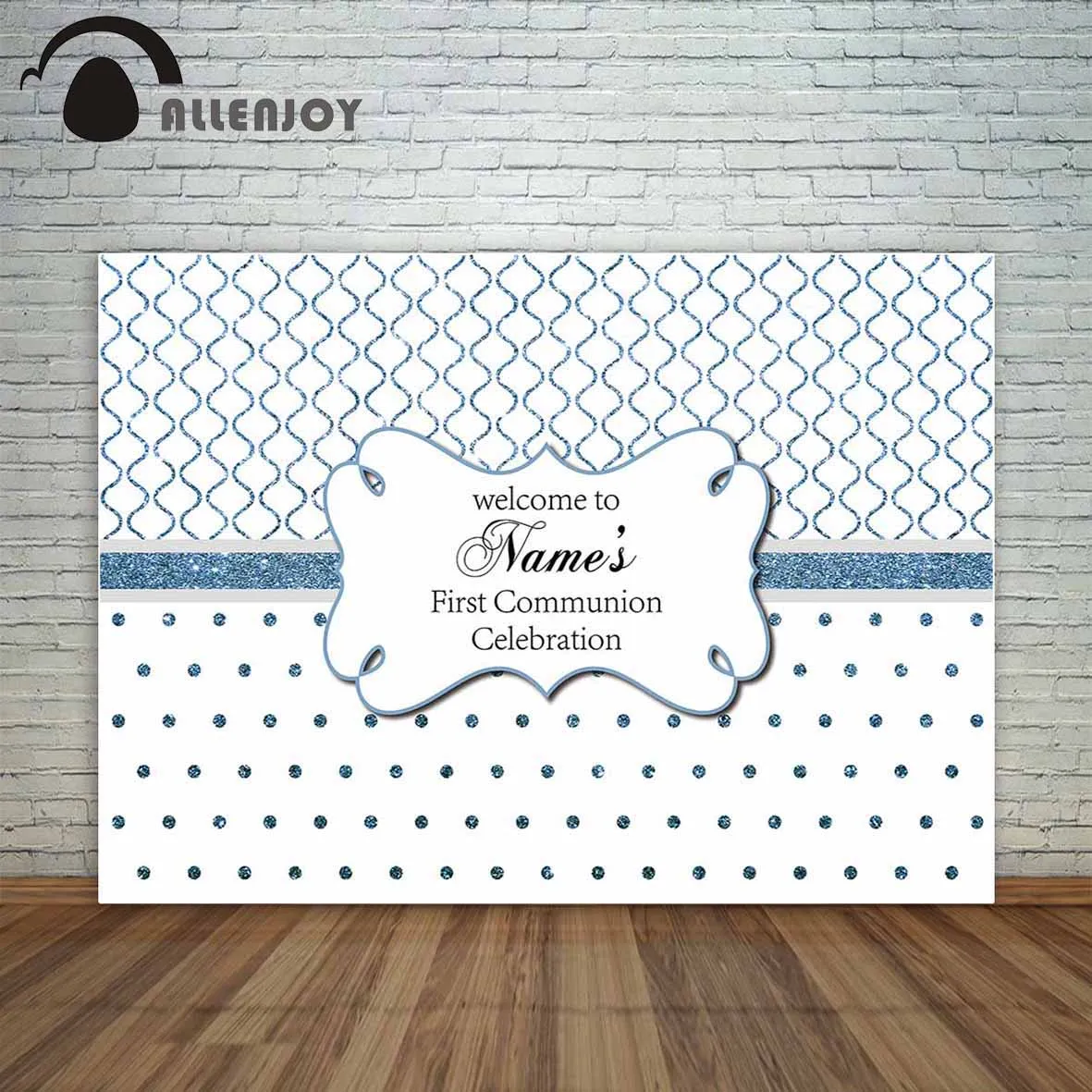 

Allenjoy photocall background first communion celebration blue polka dots morocan pattern custom camera fotografica backdrops