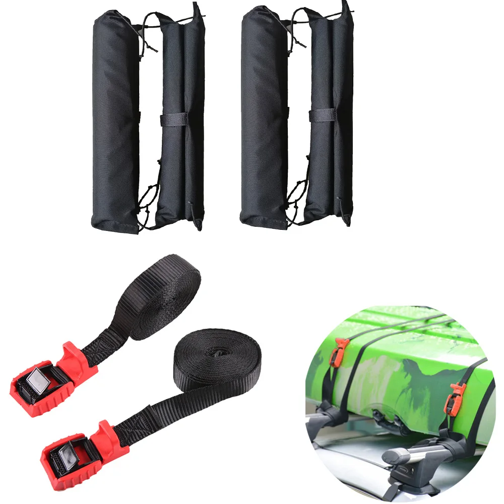 

4PC Canoe Surfboard Kayak Roof Rack Pads Cushion and 2PC Tie Down Straps Universal Car Roof Cross Bars Cover