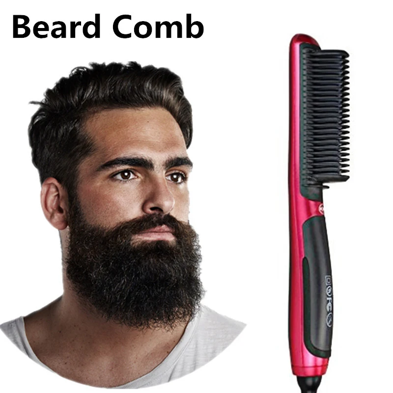 

Men's Quick Beard Straightener Brush Fast Detangling Electric Comb Ceramic Heating Anti-Static Anti-Scald Comb Hair Styling Comb