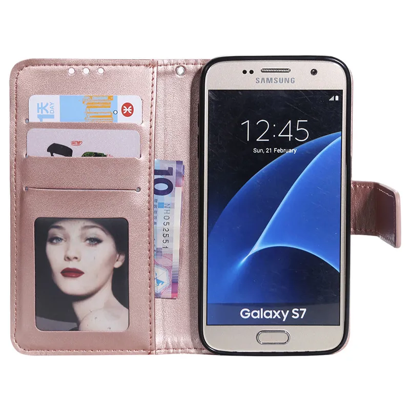 Роскошный чехол для Samsung Galaxy S7 тиснение кошелек флип кожа слот карт Мягкий ТПУ