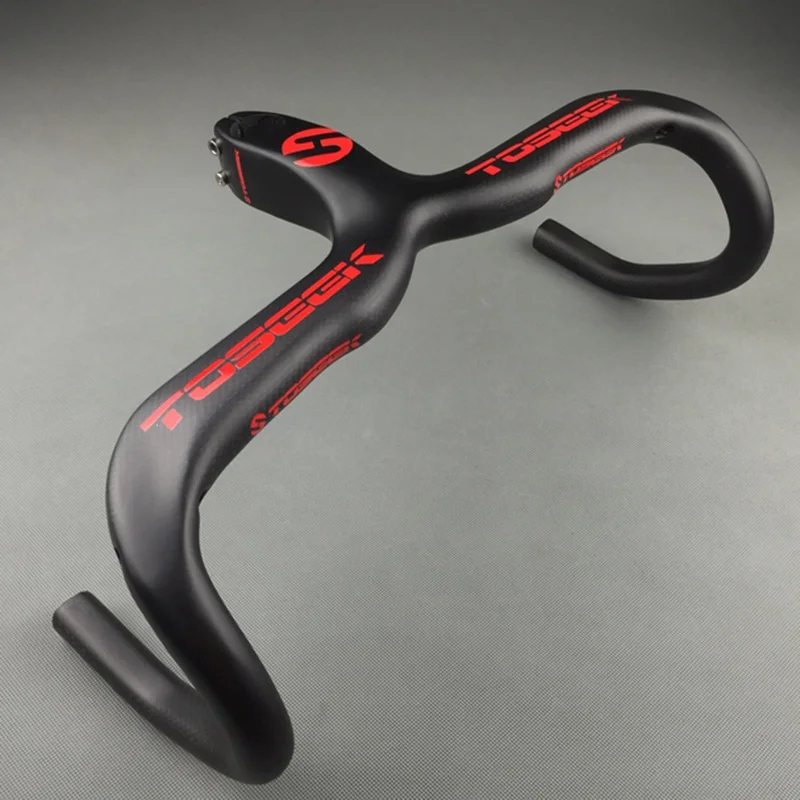 

New Toseek Full Carbon Fiber Integrated Road Bicycle Handlebar 3K Matte Road Bike Handle Bent bars Black/Red 400/420/440mm(C-C)