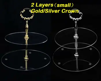 

18.7cm 2layers Tier Circle Vintage Party Wedding Cake Acrylic Stands With Gold Silver Crown Handle Free Shipping