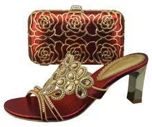 High Quality Wedding Shoes And Bags Set To Matching Wine Color Sandal Pumps Italian Shoes And Matching Bag Set W337