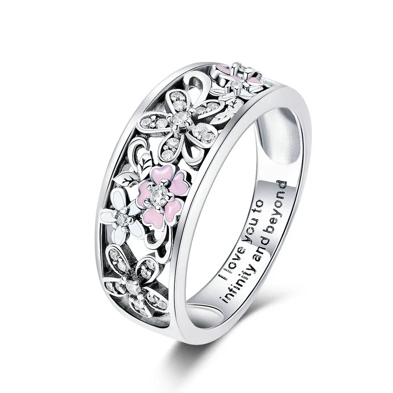 BAMOER Fashion 925 Sterling Silver Daisy Flower & Infinity Love Pave Finger Rings for Women Wedding Engagement Jewelry SCR390