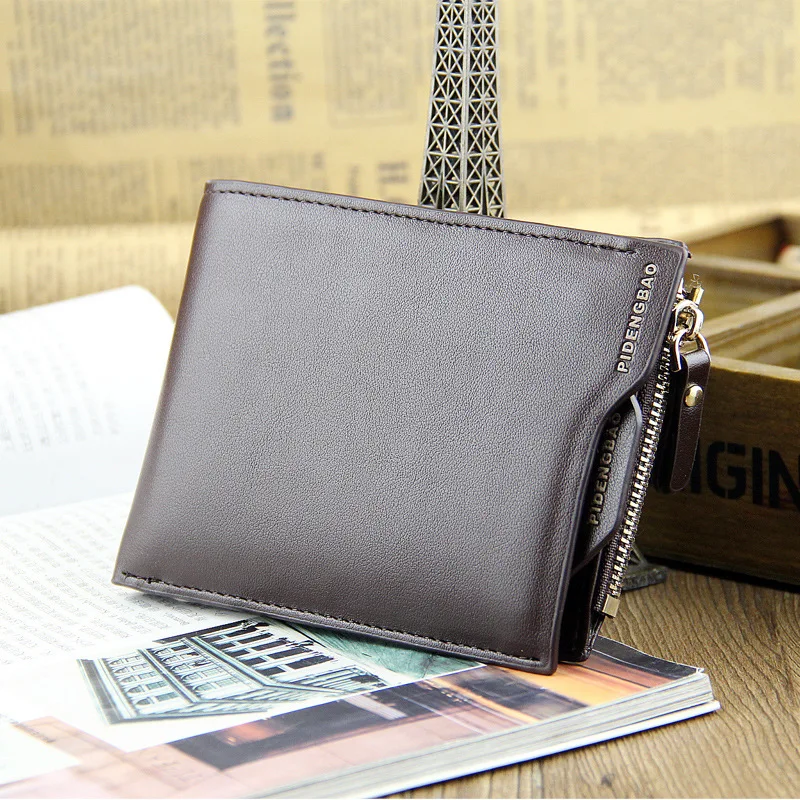 2018 New Arrival Short Men Wallets Zipper Two Fold Wallet Black Coffee