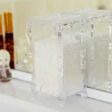 New Design Vintage Style Clear Acrylic Cotton Pads Boxes Cosmetic Makeup Tool Storage Holder Storage Box