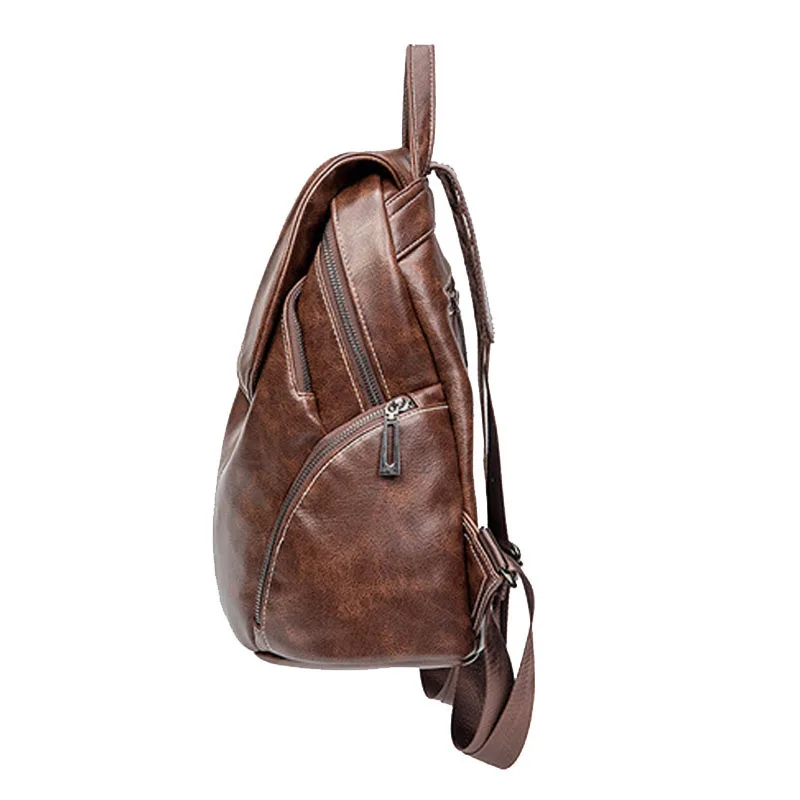 Casual backpack women soft PU leather travel shoulder bag black brown