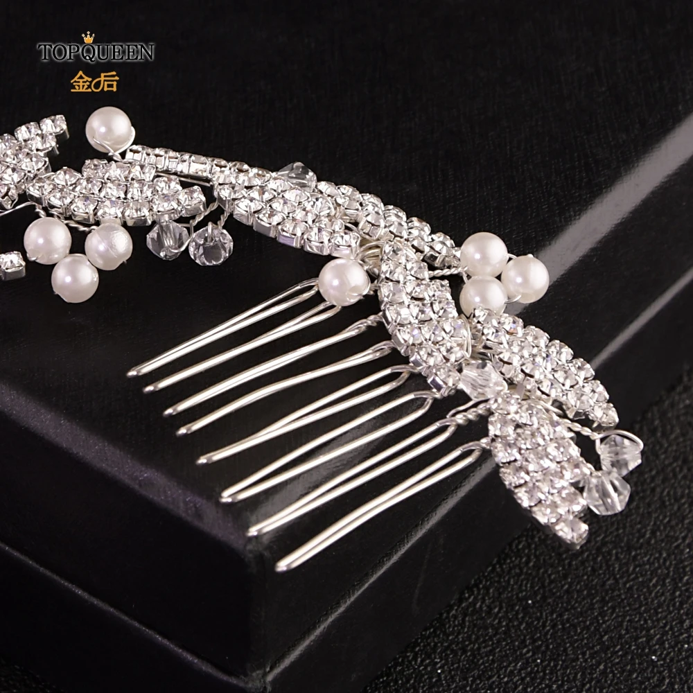 TOPQUEEN HP251 wedding bridal hair comb bridal hair jewelry silver bridal hair clips pins for girlfriend Pearl diamond comb