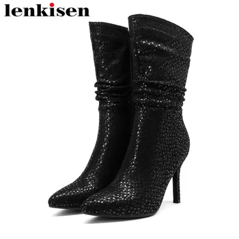

2018 european movie stars super high thin heels zipper kid suede plus size pointed toe solid fashion show streetwear boots L51