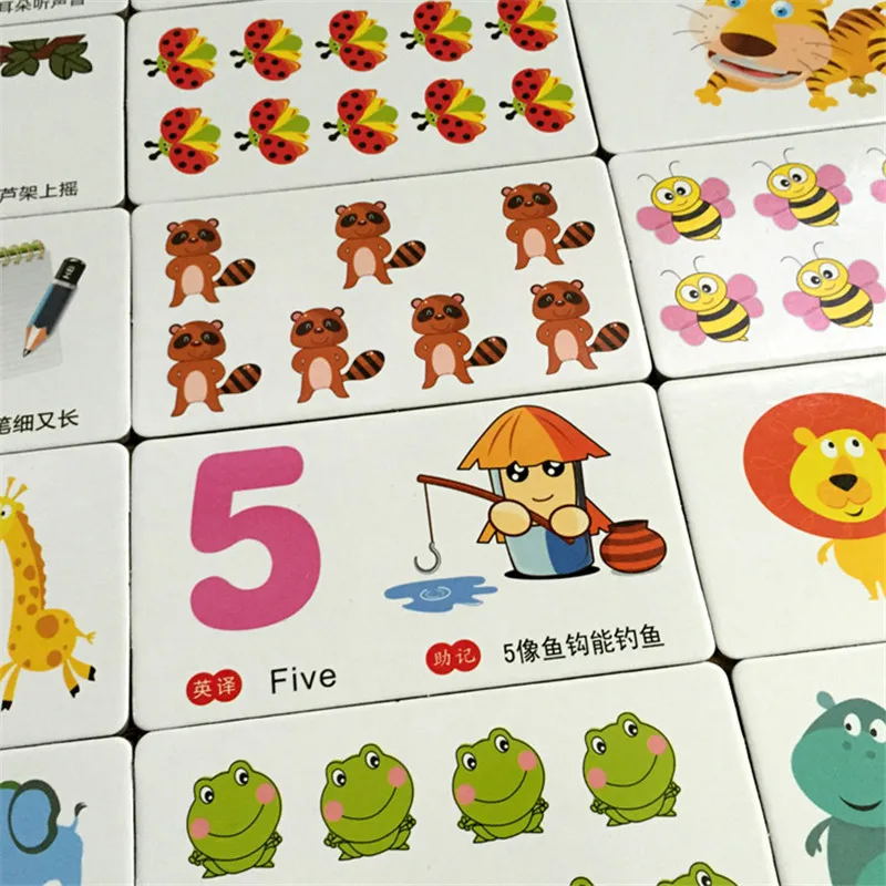 Precoce do Bebê Cartões do Número de Chineses com a Imagem Chinês com o Inglês Anos de Idade Nova Educação Kids Preschool Aprendizagem Livro 0-6 16 chinese learning