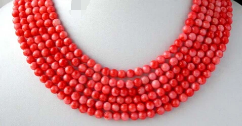 

ddh002562 6strands 6mm pink round coral necklace 925silver clasp