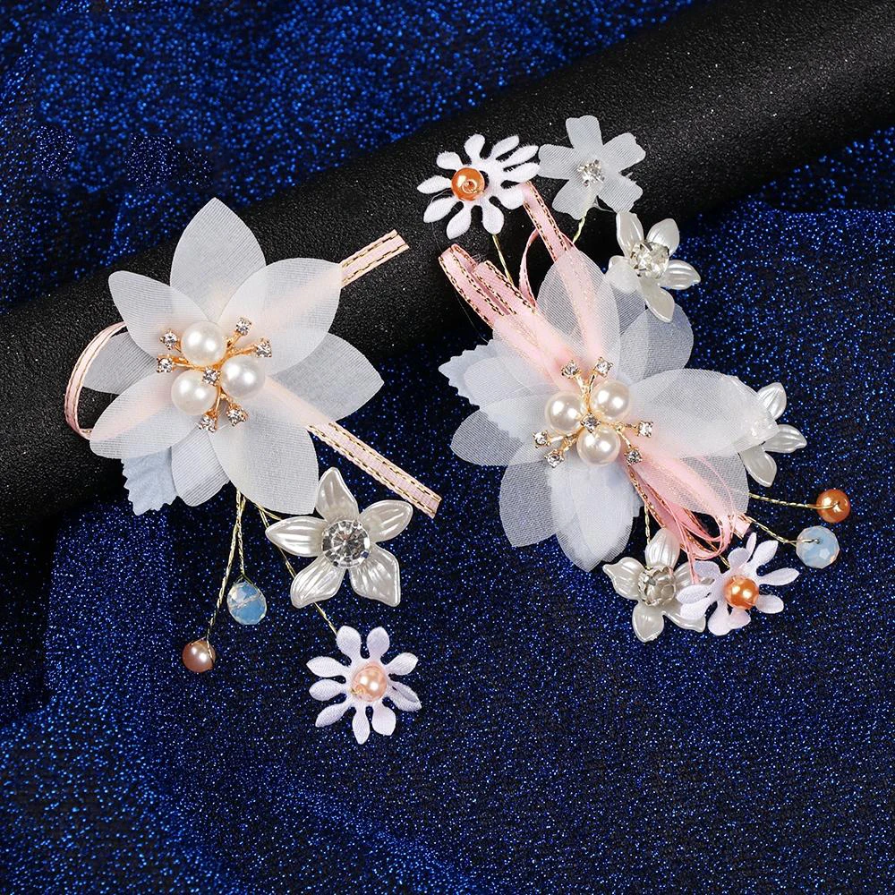 

Flowers Hair Pin Clip White Prom Bride Bridesmaid Hair Accessories for Women Luxury Crystal Pearl Wedding Hairpins Sticks