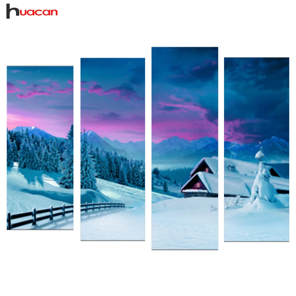 

HUACAN DIY 5D Diamond Painting Snow Multi-pictures Full Square Diamond Embroidery Landscape Mosaic Diamond Christmas Gifts F1500