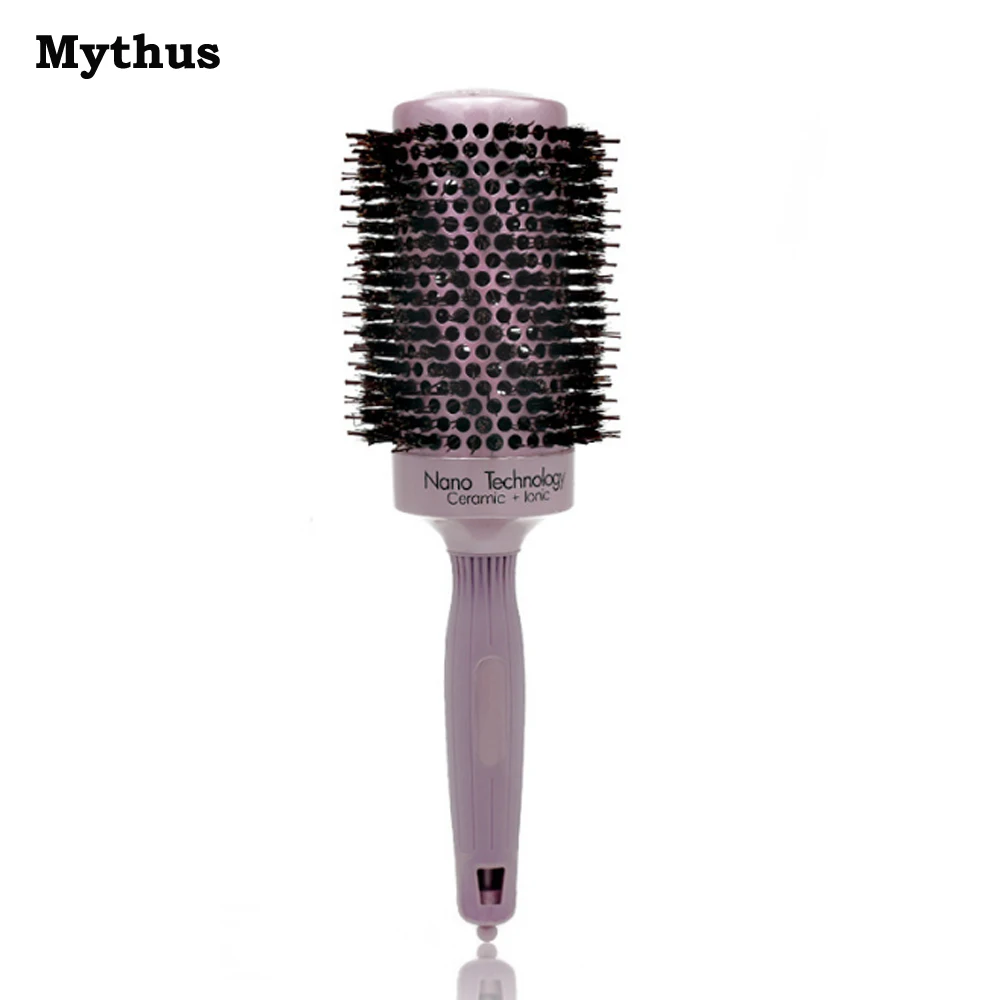 

New Mythus Aluminum Round Hair Curling Comb Anti Static Boar Bristle Nano Hair Ceramic Brush Ionic For Hairdresser Comb Styling