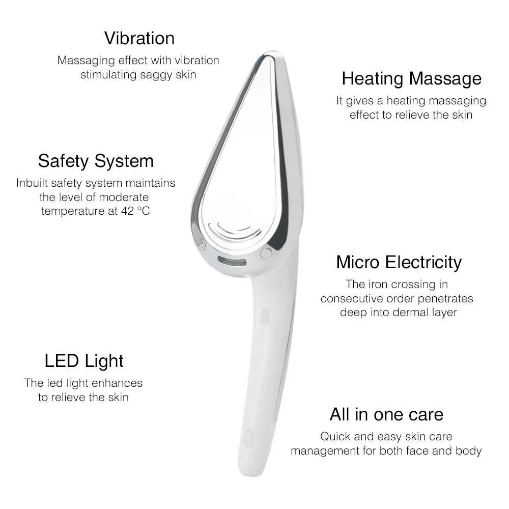 Microcurrent Iron Vibrating Body Massager Heat Iontophoresis Wrinkles Remover LED Photon Face Lifting Tightening Anti-aging Tool