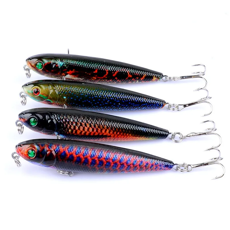 

4Pcs/Lot 8cm/8.8g Lifelike Artificial Floating Pencil Bait Lure Pesca Painted Carp Fishing Hard Bait Lures with Hook For River