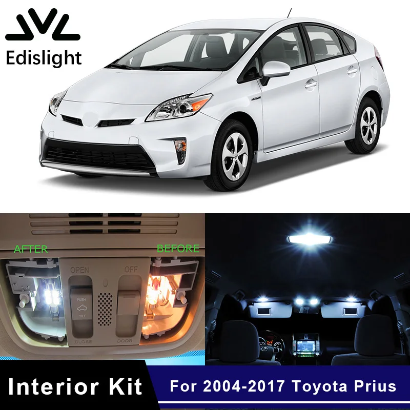 

Edislight 11Pcs White Ice Blue Canbus LED Lamp Car Bulb Interior Package Kit For 2004-2017 Toyota Prius Map Dome Door Light