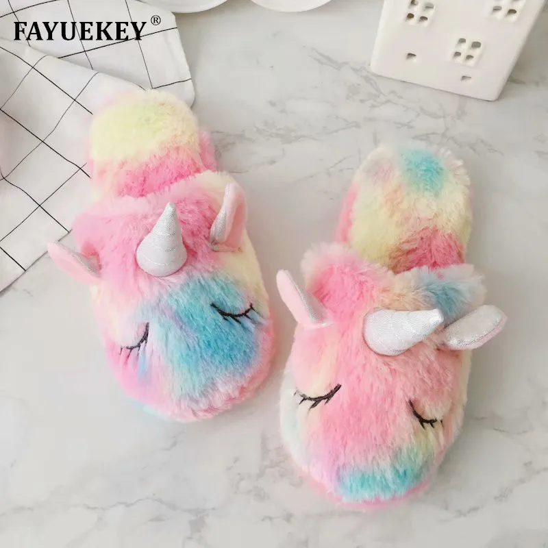 Женские разноцветные плюшевые тапочки FAYUEKEY хлопковые на плоской подошве с