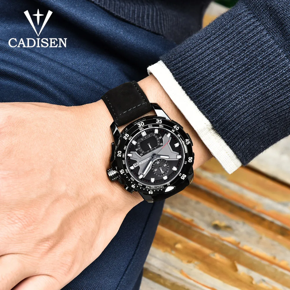 

CADISEN New Mens Watches 2018 Top Brand Luxury Waterproof Date Quartz Watch Man Leather Sport Wrist Watch Relogio Masculino