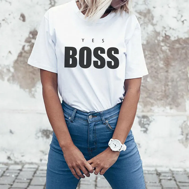 Женская одежда летняя Модная Тонкая футболка с разрезом да Босс футболка с буквенным принтом уличная Эстетическая не сегодня женские топы