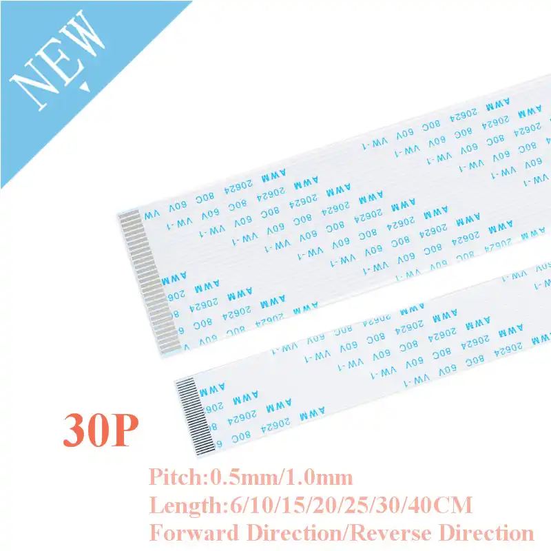 2x FFC FPC Ribbon Flat 200mm x 30pin 0.5mm Pitch Flex cable opposite direction