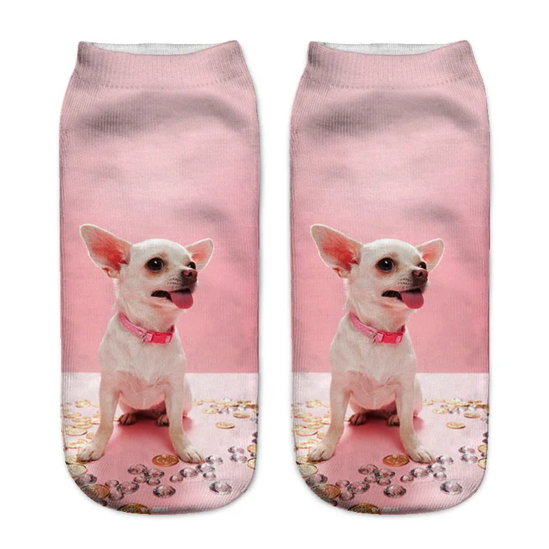 Женские популярные брендовые носки с 3D принтом, модные повседневные короткие носки унисекс с изображением собаки - Цвет: 1
