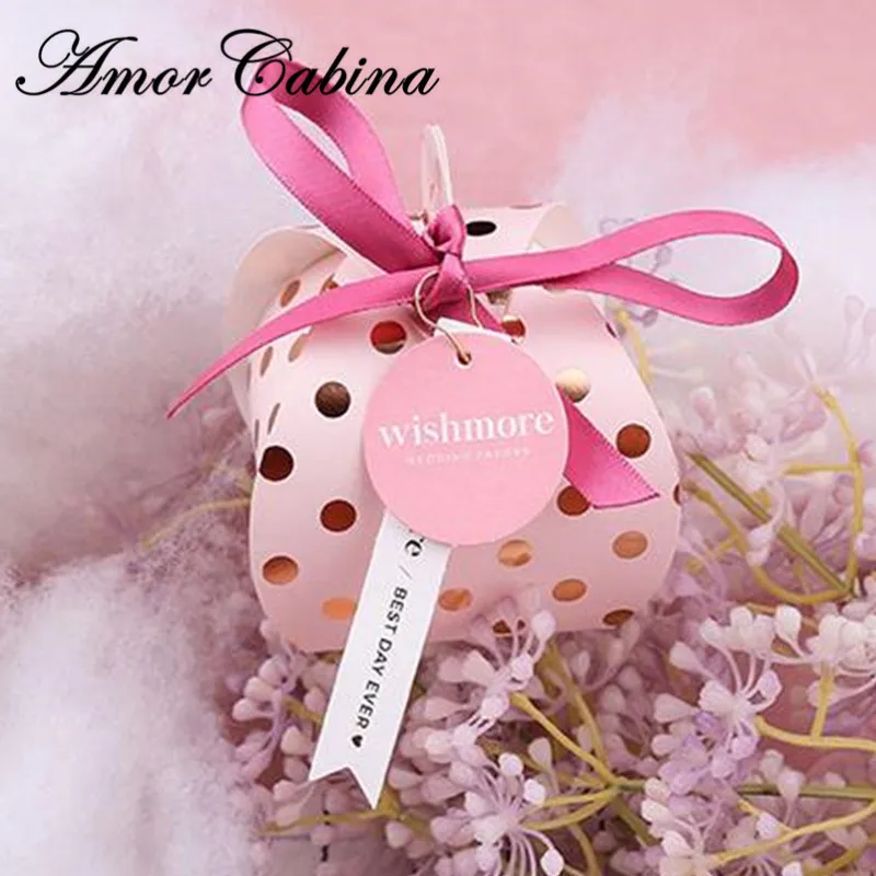 

30pcs Pink polka dot style romantic wedding like candy box birthday party supplies Bomboniera thank you box chocolate gift box