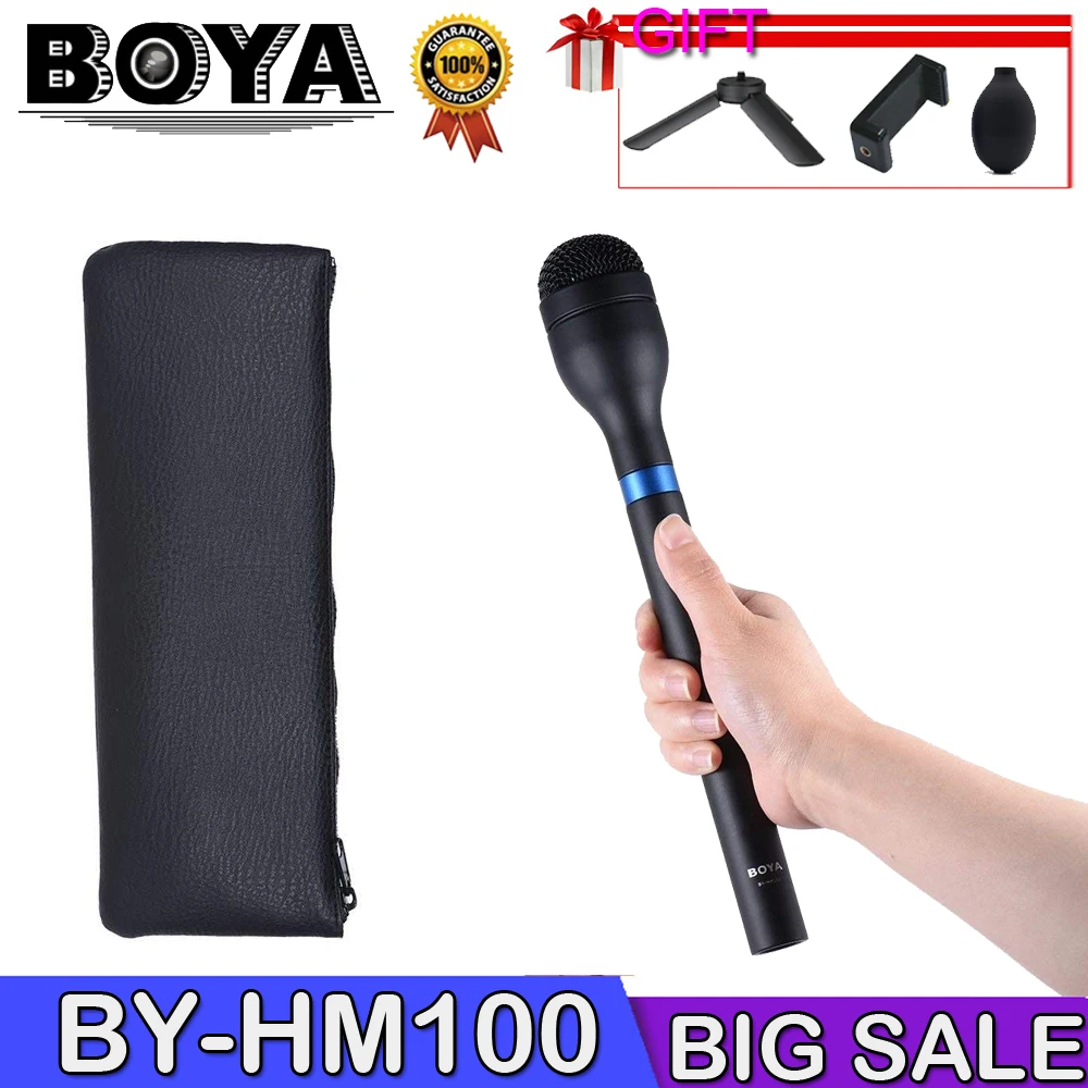 

BOYA BY-HM100 Microphone Omni-Directional Wireless Handheld Dynamic Microphone XLR Long Handle for ENG Interviews News Gathering