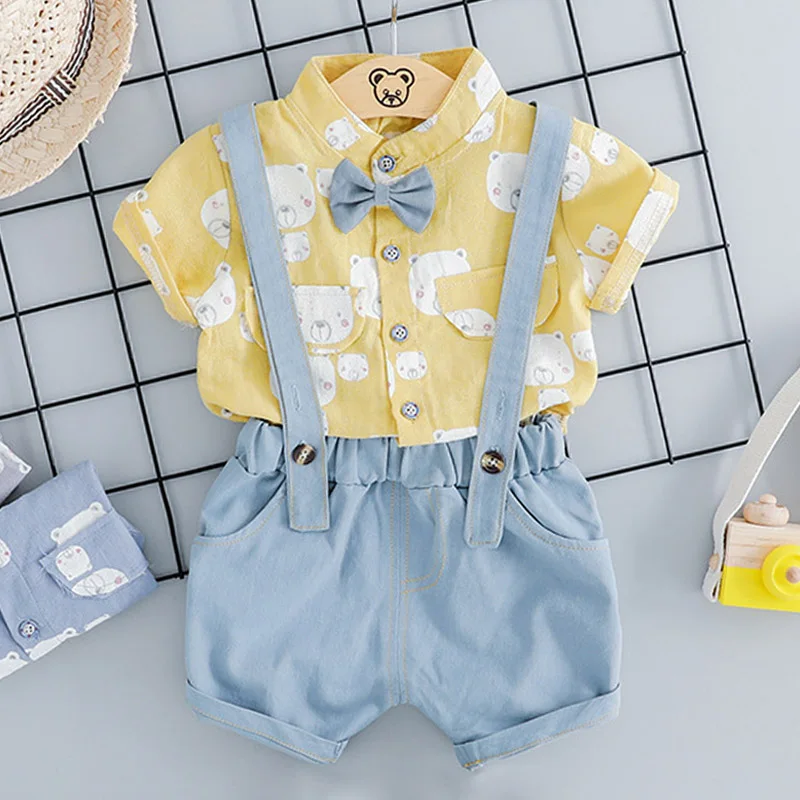 

Newborn Clothes 2019 Summer Baby Boys Clothes Set Gentleman Rompers+Overalls Cartoon Clothes For Baby Girls Suit Infant Clothing