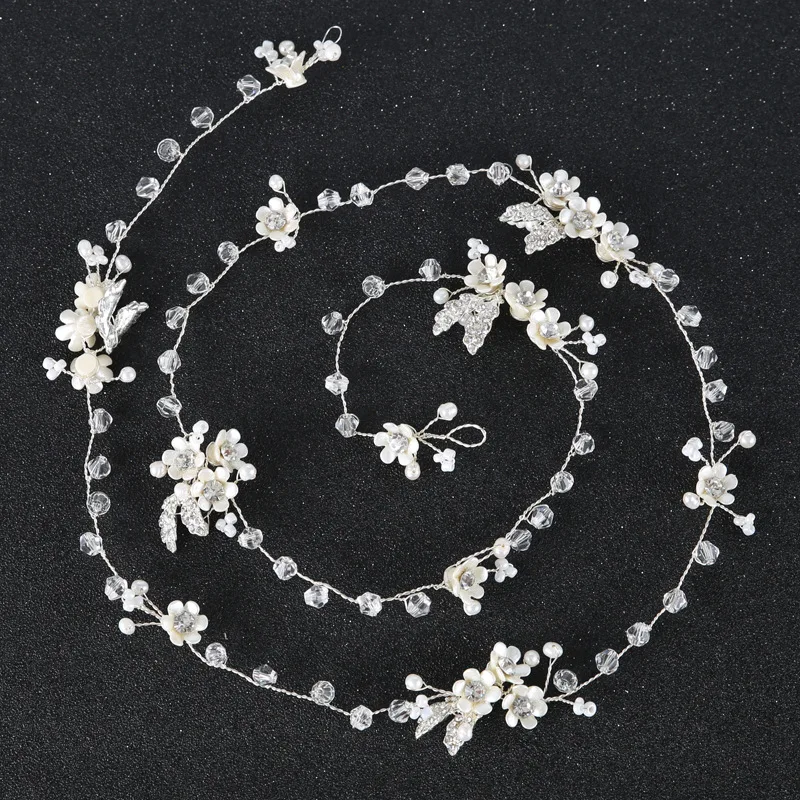 

SLBRIDAL Handmade Wired Crystal Rhinestone Pearls Flower Wedding Hair accessories Hair Vine Hairband Bridal Headband Bridesmaids