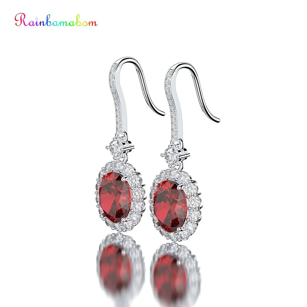 

Rainbamabom 925 Sterling Silver Created Moissanite Ruby Gemstone Drop Dangle Diamonds Earrings Jewelry Wholesale Drop Shipping