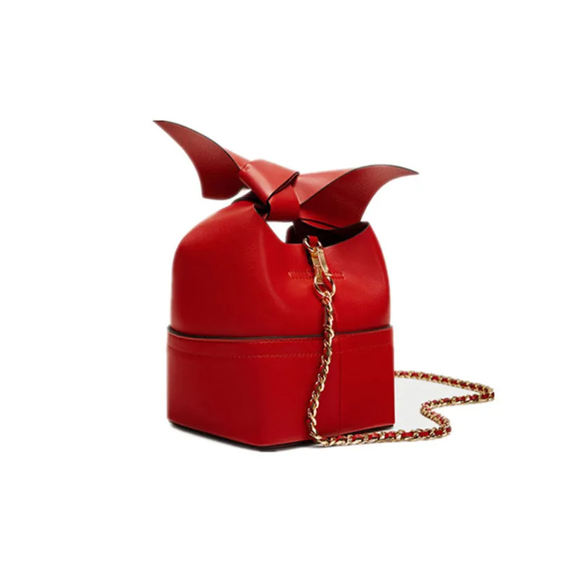 

Winter fashion bag handbags bow decorated red messenger cube chain tide