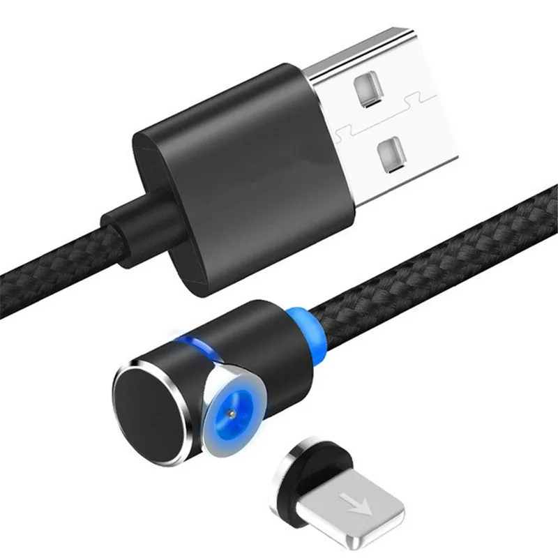 Магнитный зарядный кабель L-Line, светодиодный кабель 90 градусов для iPhone XS MAX XR X 8 7 6 Plus, кабель Micro USB и кабель usb type-C USB C - Цвет: Black