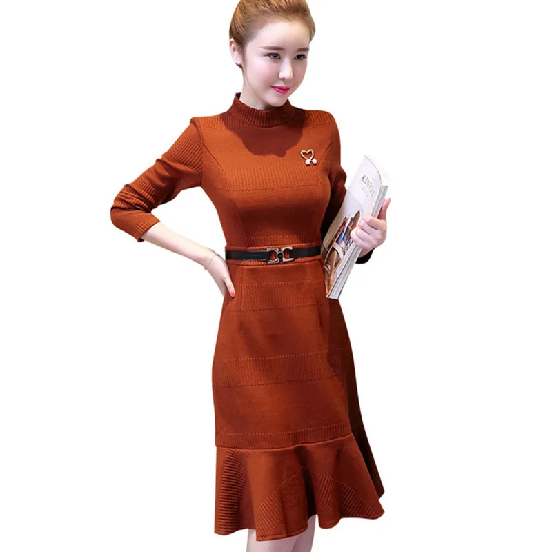 

2017 New Casual Turtleneck Knitted Sweater Dress Women Slim Dresses Pullover Female Autumn Winter Warm Dress Plus Size M-5XL