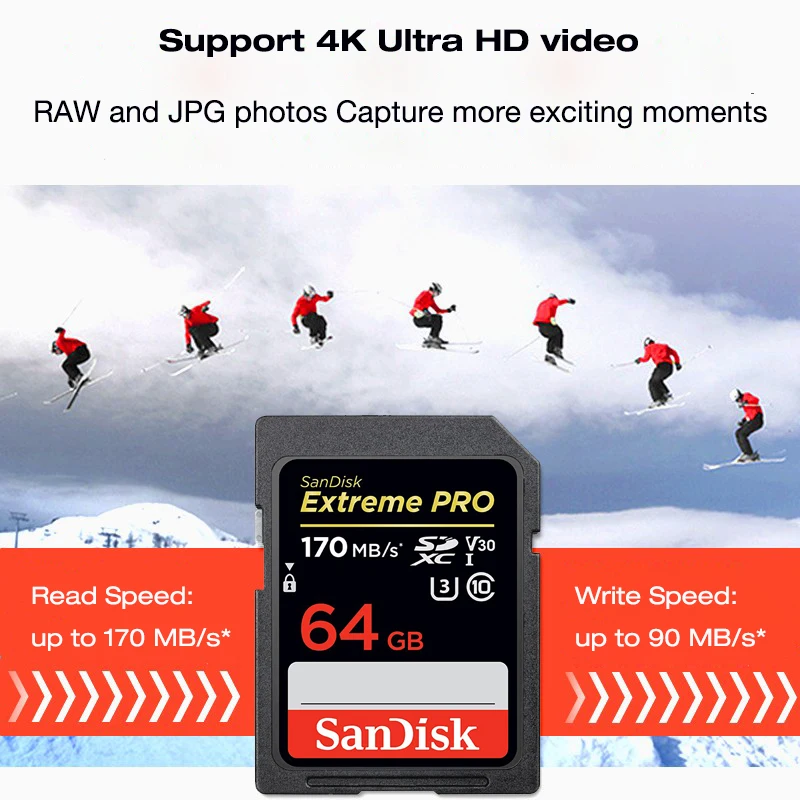SD Карта SanDisk Extreme PRO 128 ГБ 64 256 U3 карта памяти 32 Гб sd Max 170 м/бриджей с картой класса 10