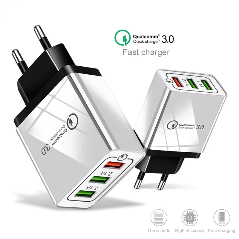 

10pcs Quick Charge 3.0 Wall Charger 3USB Plug Adaptive Fast Charging Adapter for Samsung Galaxy S10 S9 S8 Plus S7 S6 Note 8 9