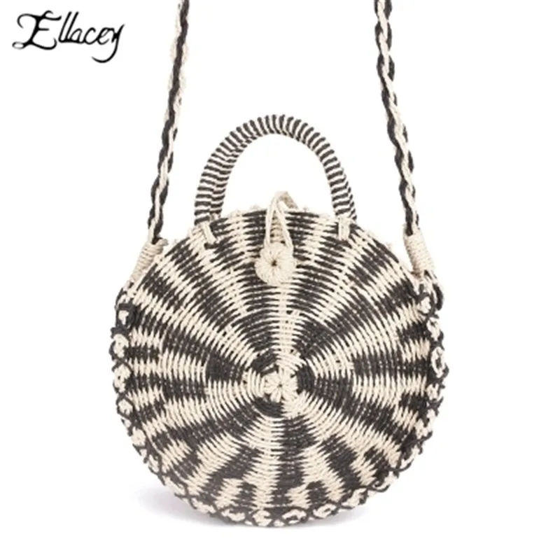 

New 2019 Summer Round Handmade Straw Bag Women Fashion Messenger Straw Knitting Handbag Shoulder Drum Bags Crossbody Beach Bag