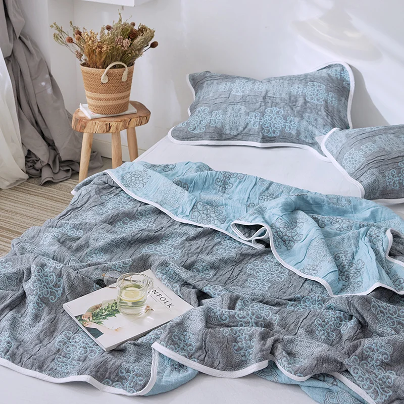 Хлопковое одеяло в японском стиле s для кроватей, летнее хлопковое покрывало, красное, синее, домашний декор, махровое, машинная стирка, полотенце, одеяло на кровать