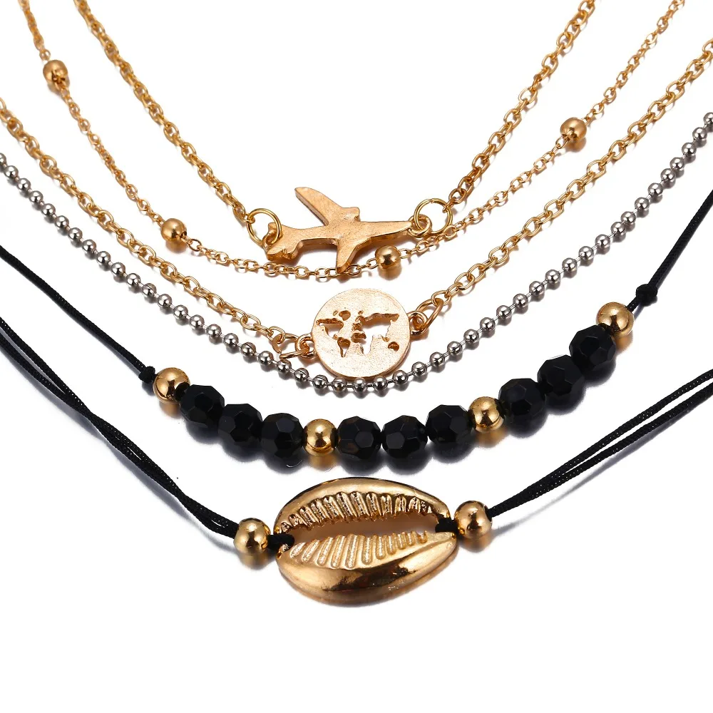 

6Pcs/Set Bohemia Fashion Shell Plane Map Bead Chain Personality Trend Bracelet Jewelry Fashion Charming Bracelet