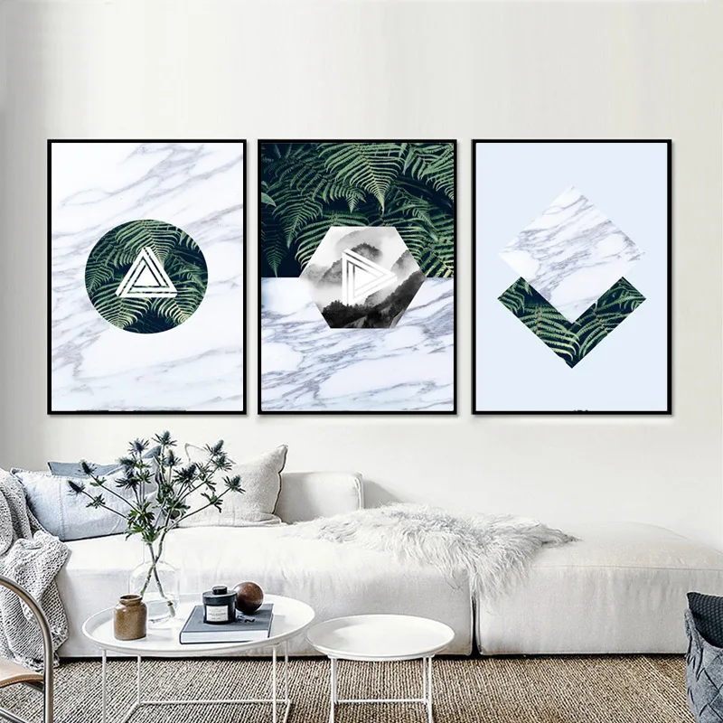 

Green Plant Leaf Marble Abmodular Modern Abstract Pictures painting Canvas Oil Printings For Living Room Wall Art Home Decor