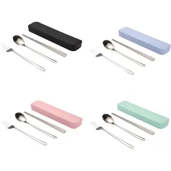 

4pcs/set Stainless Steel Spoon Forks Chopsticks Cutlery Kit Children's School Tableware Flatware Travel Picnic