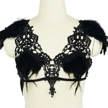Бюстгальтер с перьями, крылья на плечах, жилет с эполеткой, фестиваль, унисекс, жгучий человек, бюстгальтер, топ с лямкой на шее, танцевальный Рейв, костюм черного цвета