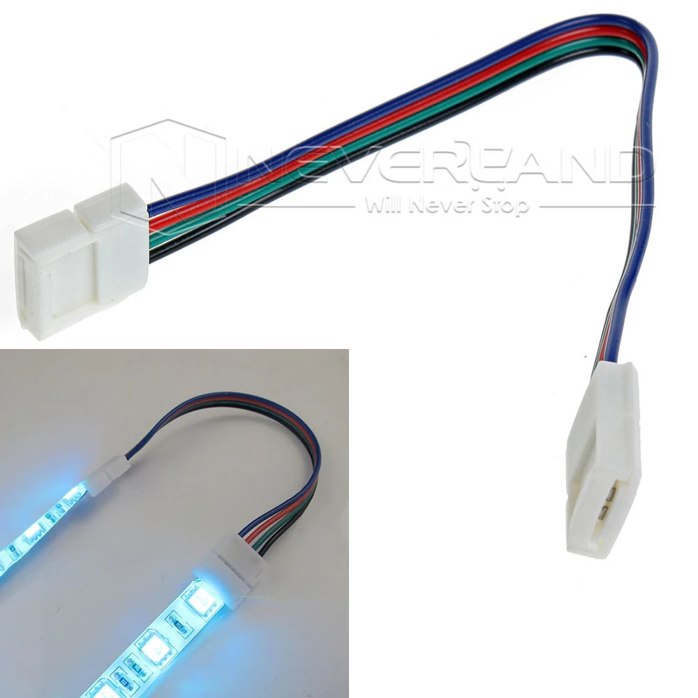 

10 PCS 10mm 4 Pin two Connector with 15cm Cable For SMD LED 5050 RGB Strip Light Connector Adapter Cable Clip Solderless