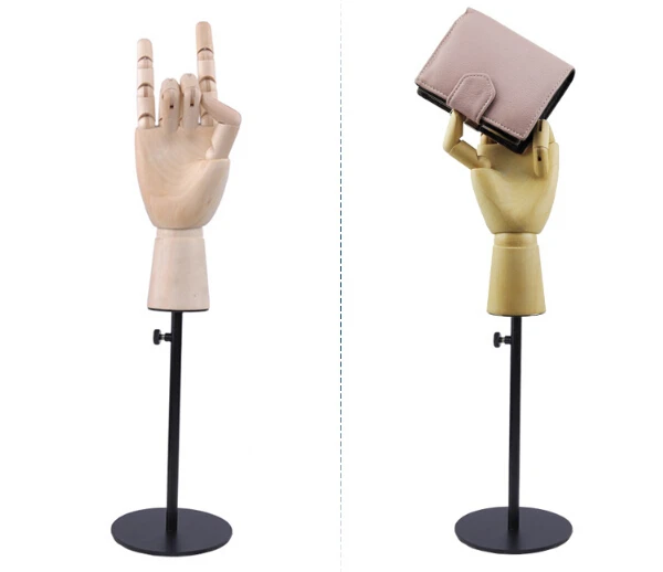 Adjustable Black wooden handmould fingers moving bag wallet purse watch jewelry holder desktop storage rack