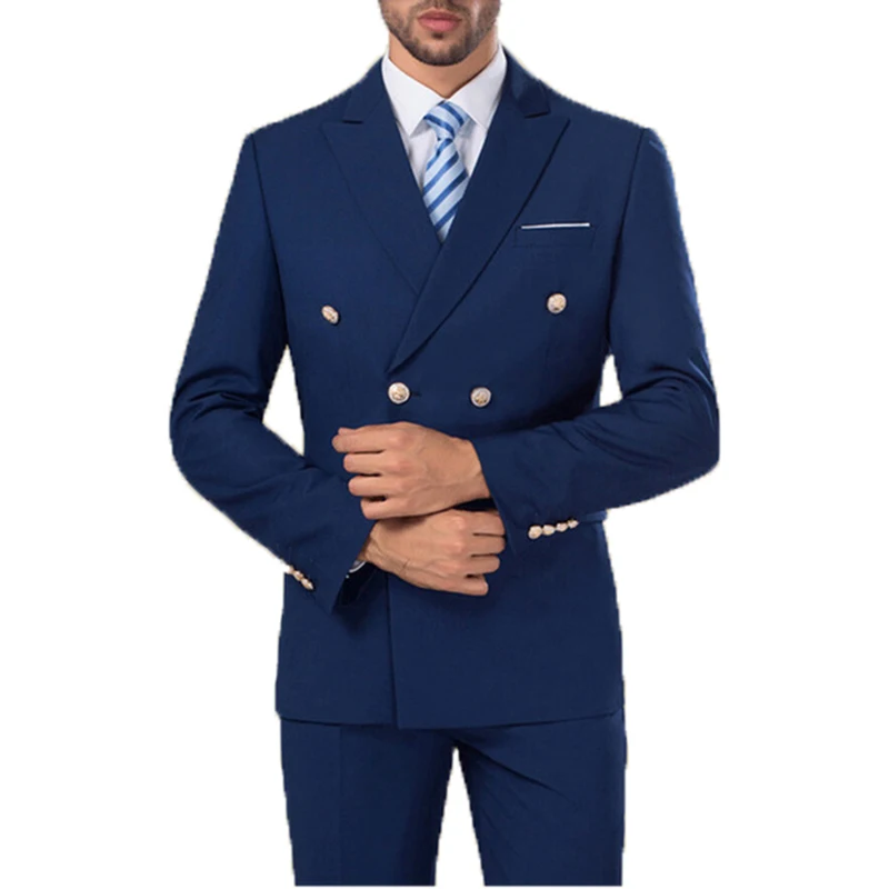 New Double breasted Formal Suits Royal Blue Mens Suits 2 Pieces Groomsman Suits Wedding Party Men Suits (Jacket+Pants) Business New Double breasted Formal Suits Royal Blue Mens Suits 2 Pieces Groomsman Suits Wedding Party Men Suits (Jacket+Pants) Business